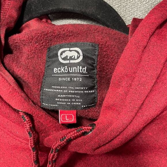 Vintage Ecko Unltd Hoodie Men's L Red Sweatshirt Y2K Hip Hop Rhino Logo Skater - Picture 3 of 10
